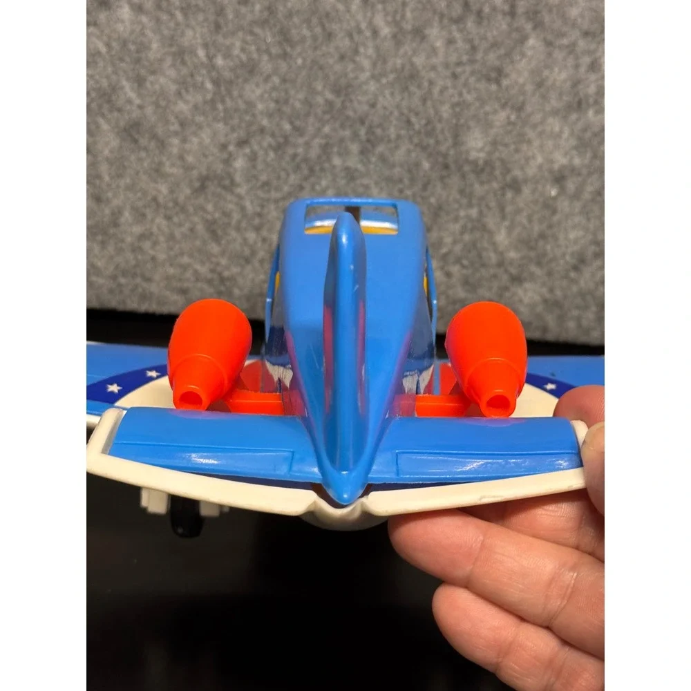 Vintage Processed Plastic Co Blue Stars & Stripes Toy Airplane Jet Made in USA